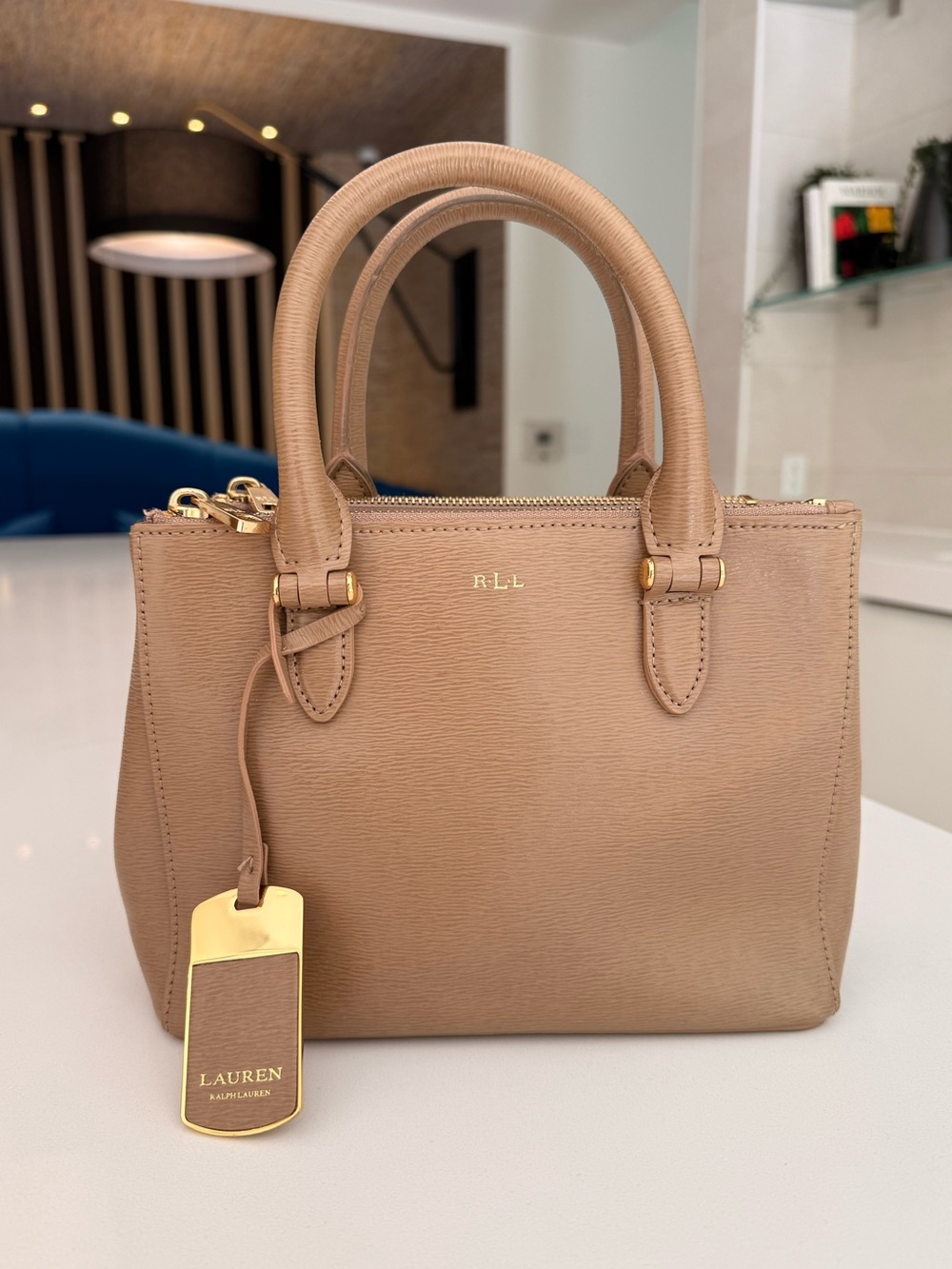 Lauren Ralph Lauren Newbury Mini Desert‎ Tan Double Zip Satchel DISCONTINUED